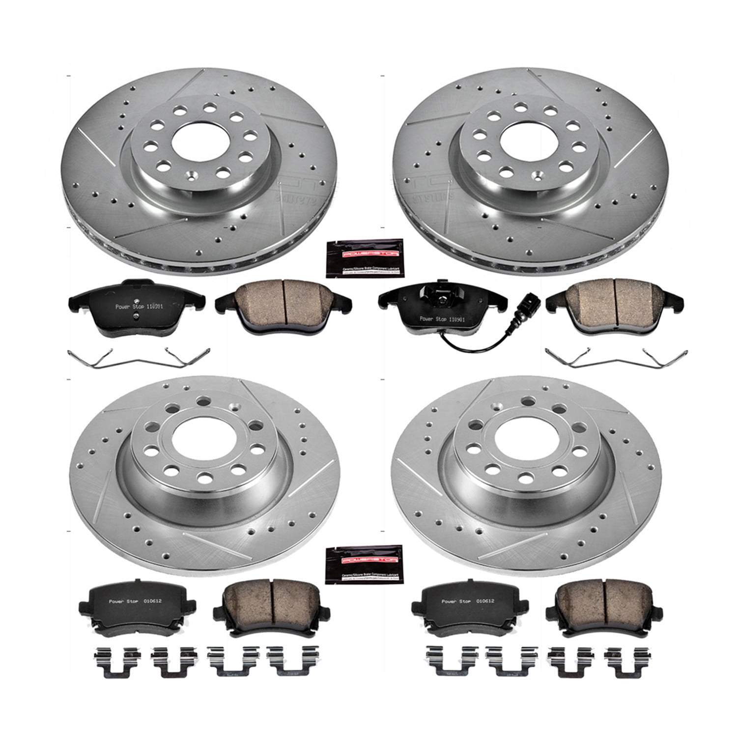 PowerStop Front and Rear Z23 Evolution Sport Carbon-Fiber Ceramic Brake Pad and Drilled & Slotted Rotor Kit Fits: VOLKSWAGEN Select Models K5802
