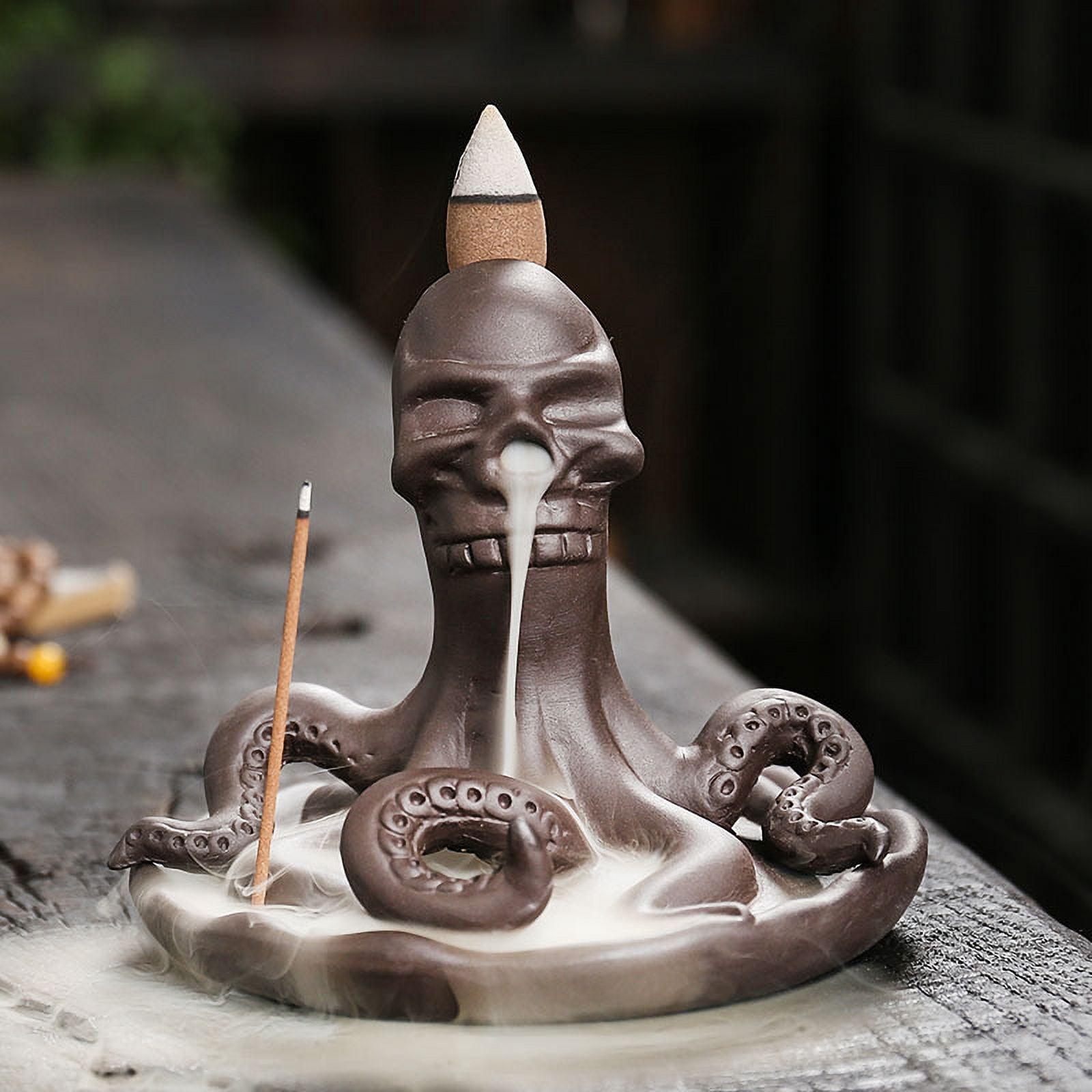 Purple Sand Ocean Animal Backflow Incense Burner,Creative Octopus Waterfall Smoke Incense Stick Holder Burner Home Craft Decoration