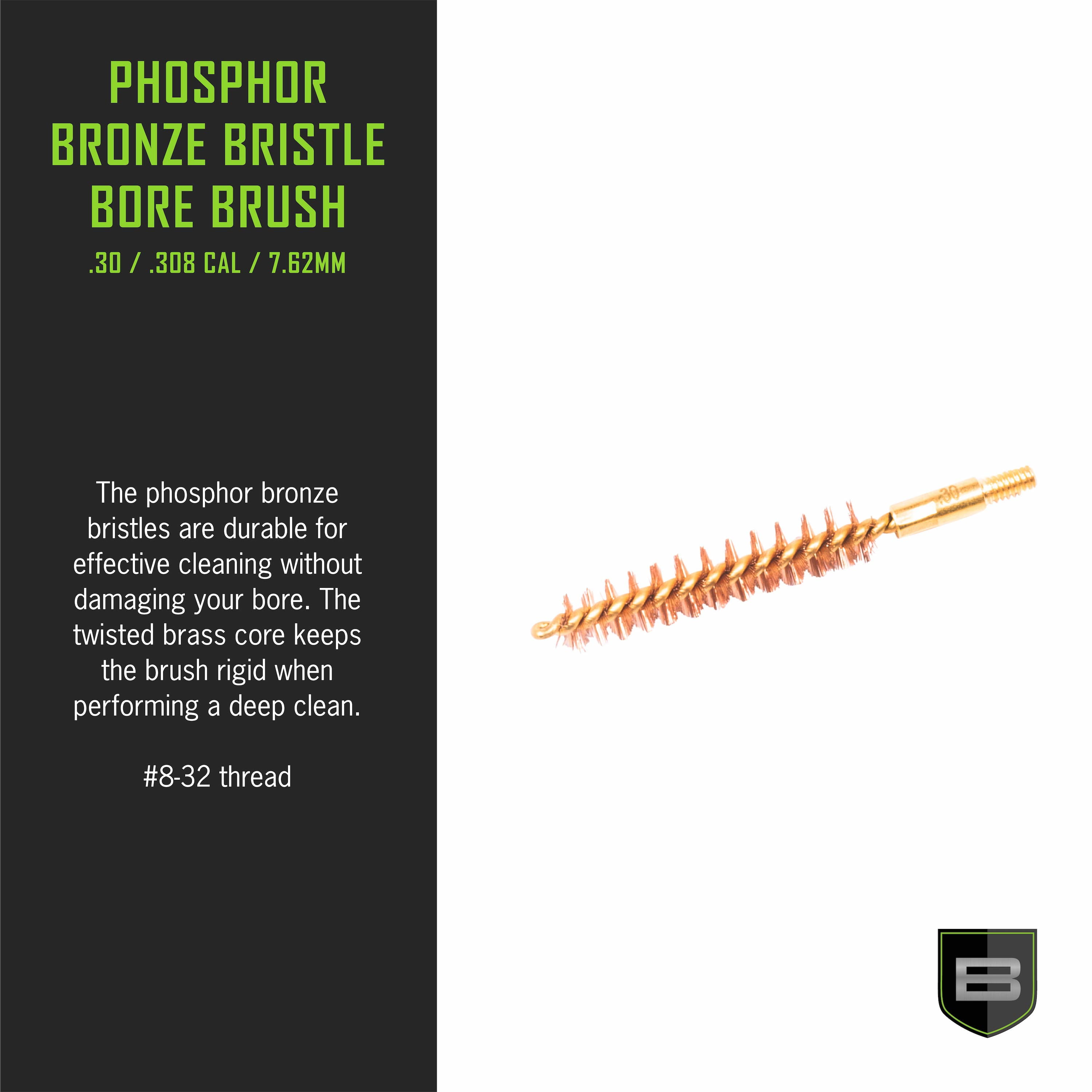 Breakthrough Clean Technologies® Phosphorus Bronze Bristle Bore Brush, .30, .308 Cal. & 7.62mm, BT-30PBBB