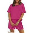 thumbnail image 6 of Two Piece Sets for Women Summer Crew Neck Lounge Short Sets Cap Sleeve Drawstring Sweatsuit with Pocket, 6 of 6