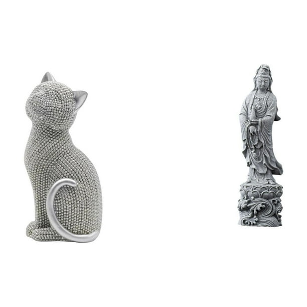 Estatua De Gato, Figura Decorativa De Resina, Adorno Coleccionable De Escritorio, Escultura Animal Para Entrada, Estantería, Sala De Estar, Dormitorio, Estatua De Guan Yin, Adorno De Piedra