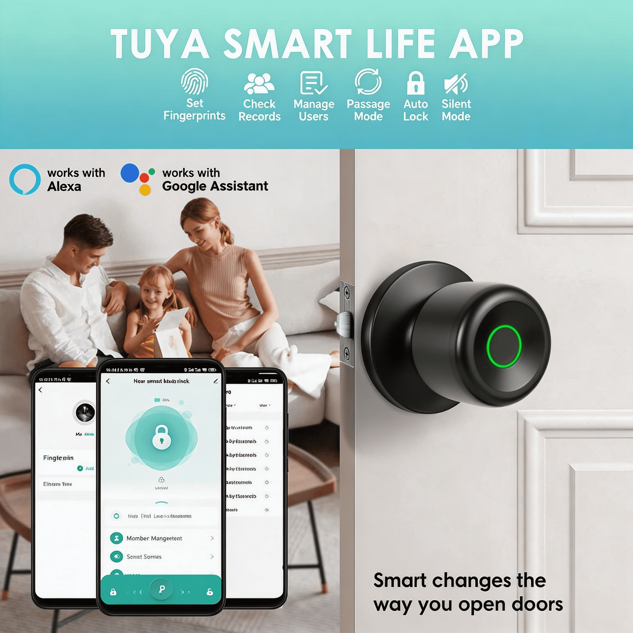 Fingerprint Door Lock, Smart Fingerprint Door Knob with Lock, Biometric Door knob with App Control & Key, Keyless Thumbprint Entry Door Lock for Bedroom, Front Door, Home, Apartment Office