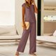 thumbnail image 3 of Tops de Mujer Vestido Casual de Manga Larga Suelta Cuello en V de Manga Corta con Pantalones de Piernas Anchas Set de Pantalones Cortos de Bolsillo, Trajes de Calentamiento de Mujer 2 Piezas, 3 of 6