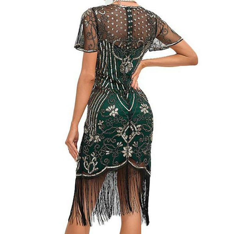 Flapper Dresses 1920S Dresses For Women,Crew Neck Great Gatsby Dresses With  Sleeve Roaring 20S Dress For Harlem Nights Green Xxxl - Walmart.com