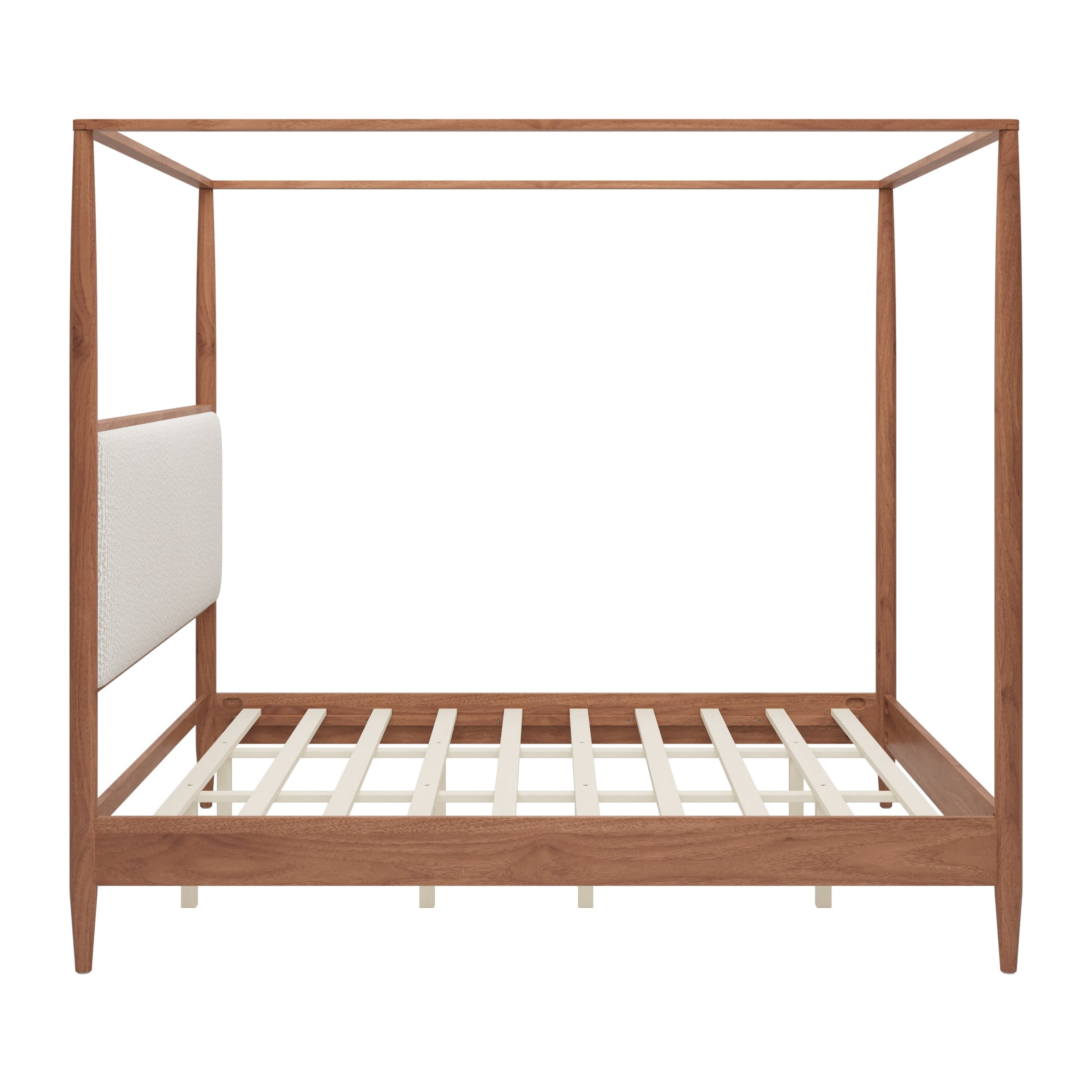 Christopher Knight Home Modern King Solid Wood Bed Frame with Boucle Upholstered Headboard, Walnut