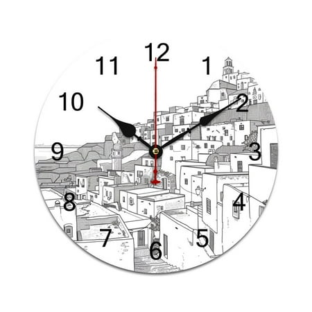 Silent Wall Clock 25cm/9.84in Round Wall Clock Italian Landscape Hanging Clock for Home Living Room Bedroom Kitchen Non Ticking Battery Operated Living Room Mute Clock