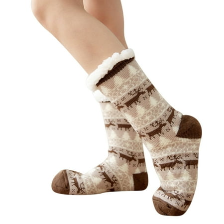 

1 Pair Women Indoor Floor Socks Warm Stretchy Non-slip for Winter Christmas Home Coffee