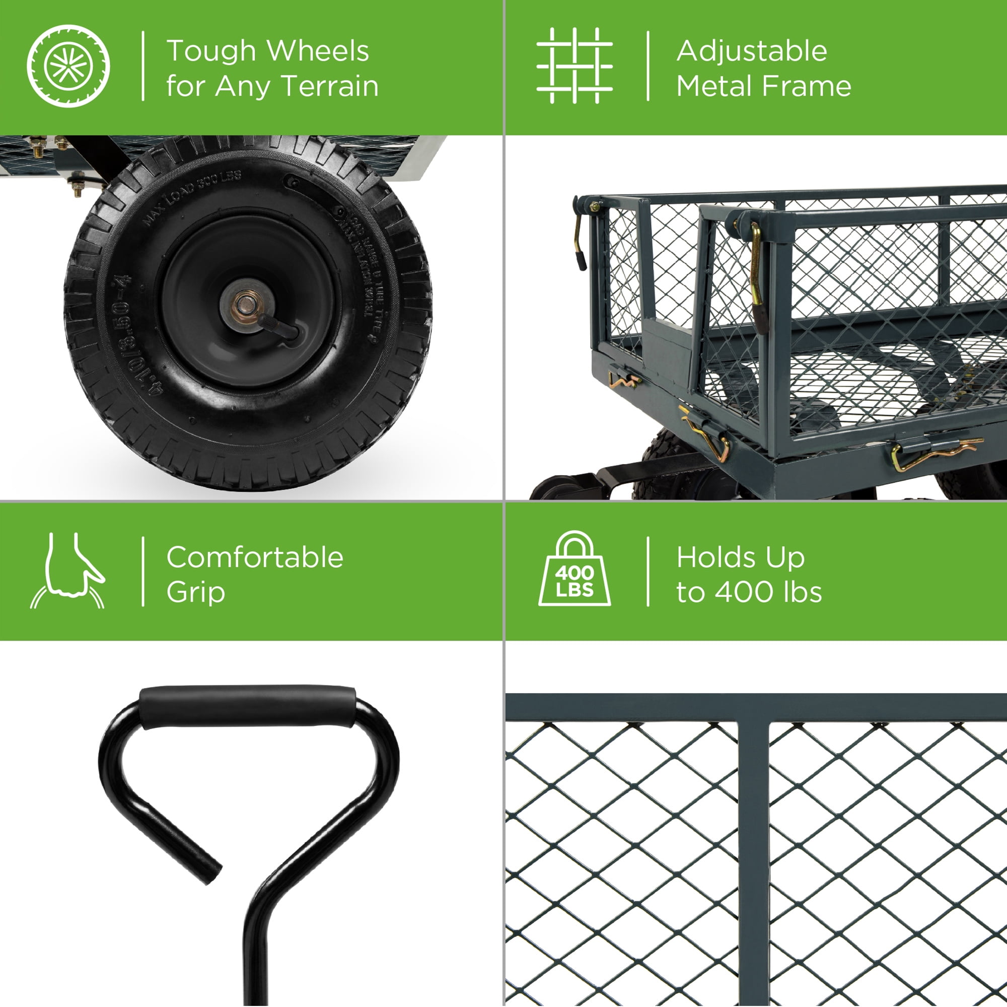 Best Choice Products Heavy-Duty Steel Garden Wagon Lawn Utility Cart w/ 400lb Capacity, Removable Sides, Handle - Gray