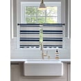 thumbnail image 3 of Sheer Curtains 45 Inch Length 2 Panels Set for Kitchen, Dark Blue Gray Semi Sheer Curtains for Windows, Horizontal Stripe Minimalist Geometric Voile Window Treatments Rod Pocket Curtain, 3 of 7