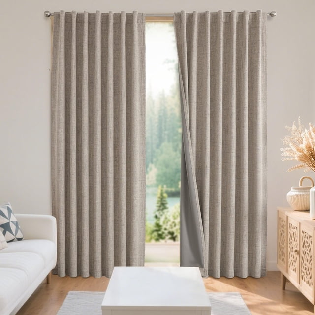 Cortinas opacas Joydeco de lino natural, 132 x 183 cm, 2 paneles