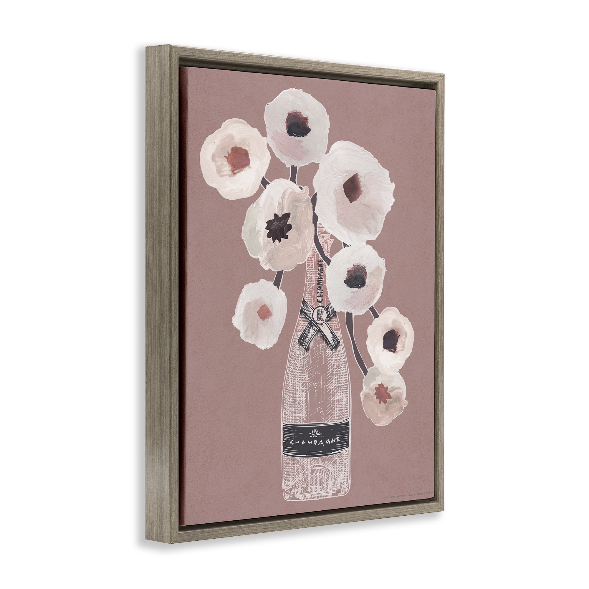 Stupell Industries White Poppies Champagne Plants & Flowers Painting Brown Floater Framed Canvas Art Print Wall Art, 25 x 31
