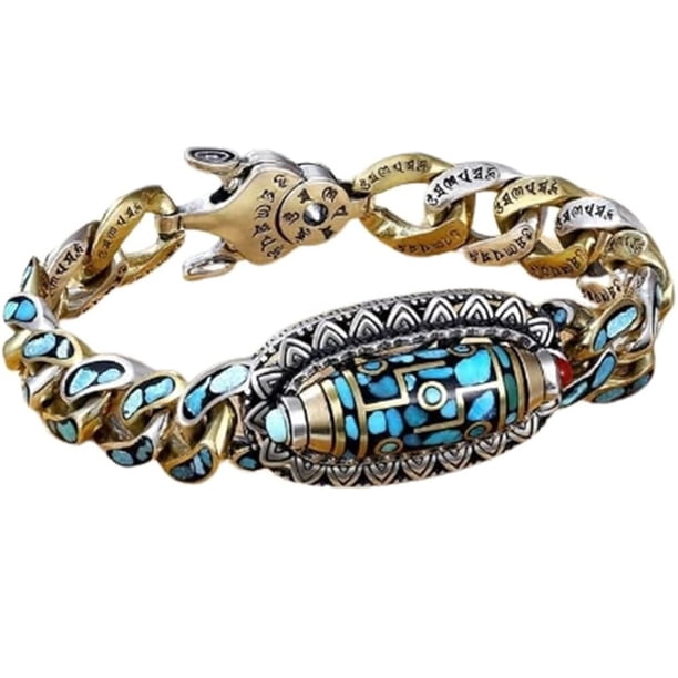 Nine Eyed Dzi Bead pulsera tibetana estilo de transferencia de rotación de nueve ojos Dzi Beads pulsera de la meditación buena suerte pulsera turquesa de cuentas de buena suerte pulsera