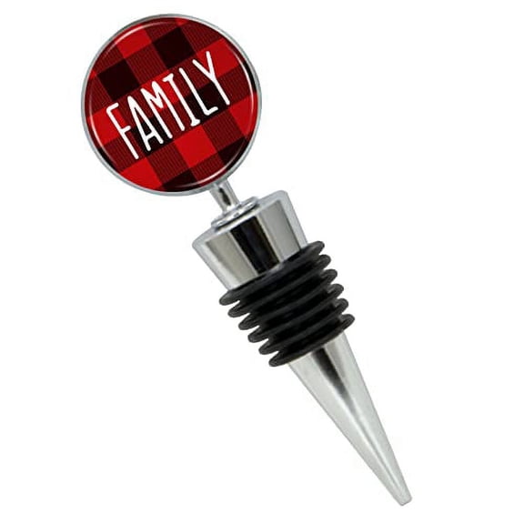 Family Christmas Red Plaid Wine Bottle Stopper In Gift Box, Perfect For House Warming Gift