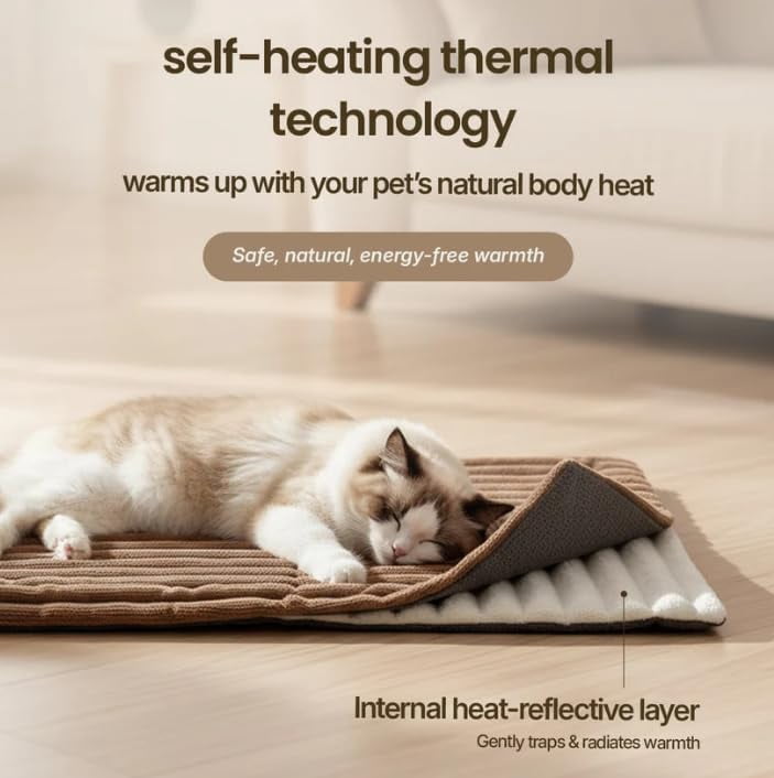 Self-Warming Pet Mat, Cozy Flannel Pet Bed with Non-Slip Base, Washable Indoor & Outdoor Crate Pad for Cats & Dogs