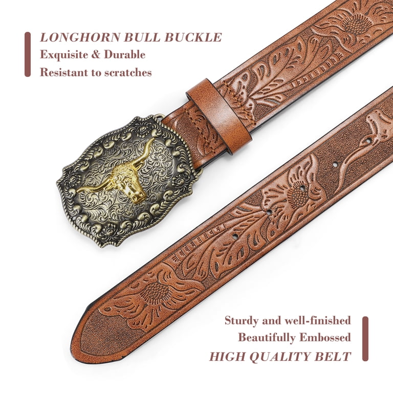 Sendefn Western Cowboy Belt, Longhorn Buckle, Unisex photo 4