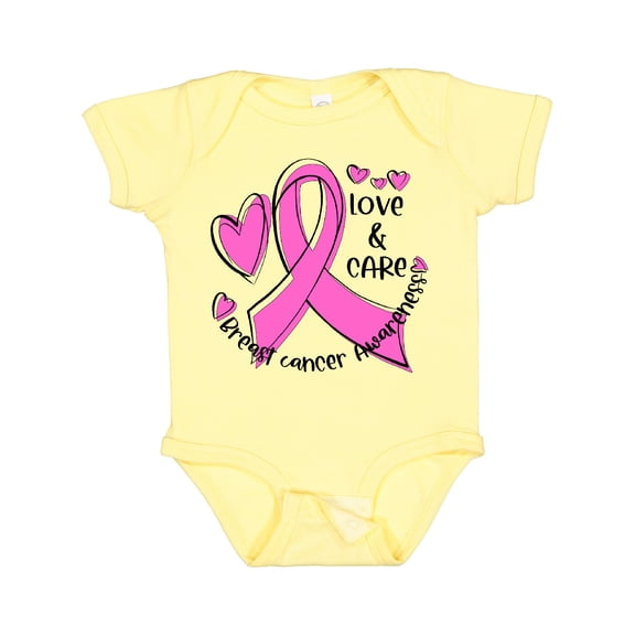 Inktastic Love, Care, Cure Breast Cancer Awareness Pink Ribbon Boys or Girls Baby Bodysuit