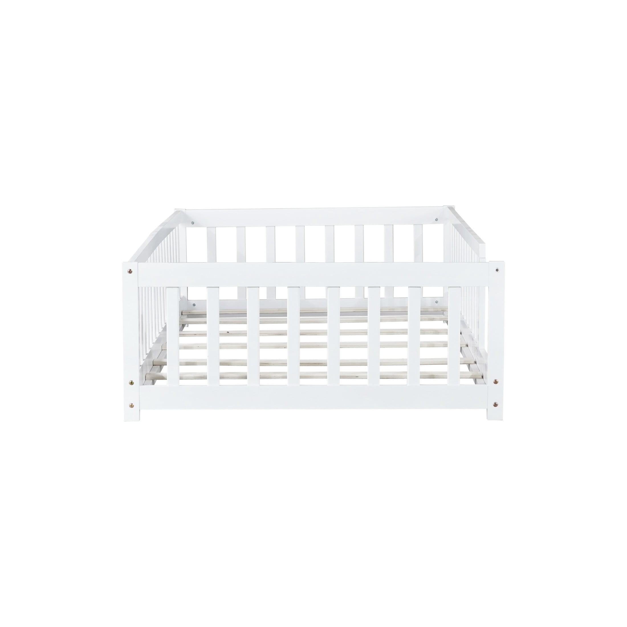 Noble House Nira Twin Size Floor Bed with High Fence, Sturdy Rubber Wood Montessori Bed, Kid's Room, White