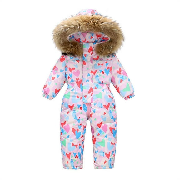 Ruyang Baby Boys Camouflage Snowsuit Toddler Girls Winter Warm Heart Graphic Jumpsuit Faux 𝐅𝐮𝐫 Hooded Zipper 𝐎nesie