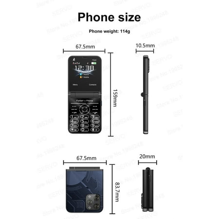 2024 SERVO Flilo9 3G WCDMA Cellphone Foldable 2 SIM Card Speed Dial Blacklist Type-C Flip Mobile Phone 2.6“ Displa