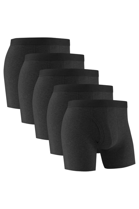 5 PC 100% Cotton Boxer Briefs for Men Pack Moisture Wicking & Breathable Solid Color Underwear Fashionable Tag-Free with Fly Trunks