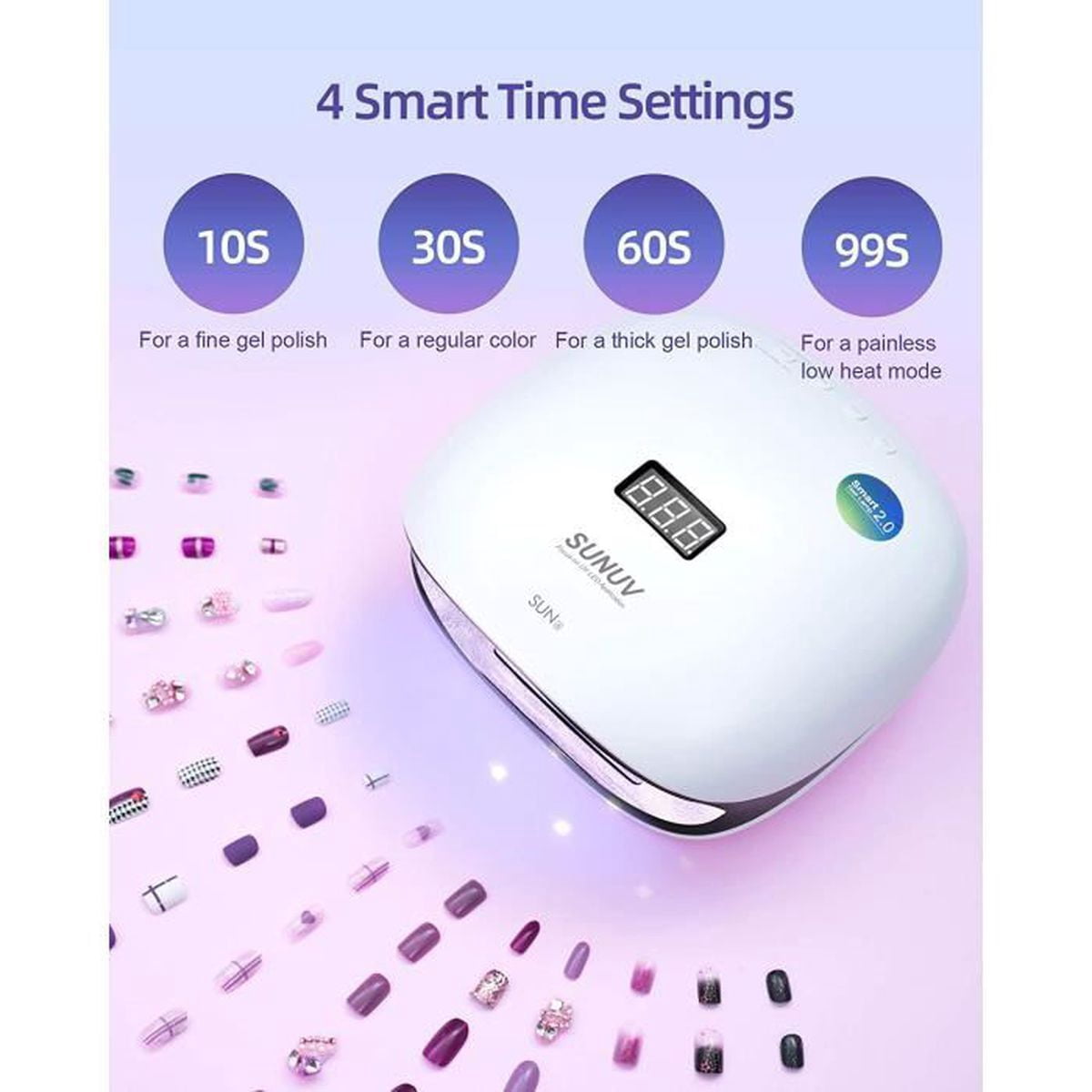 UV Lamp, 48W Professional UV LED Nail Lamp with 4 Timers, LCD Display, Sensor and Double Speed Drying for Home and Salon