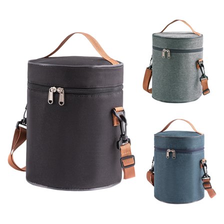 Unique Bargains Lunch Bag Reusable Insulated Lunch Tote Bag Cylindrical Food Handbags Case for Office Work Black