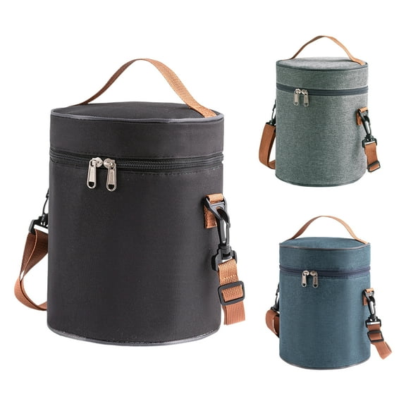 Unique Bargains Lunch Bag Reusable Insulated Lunch Tote Bag Cylindrical Food Handbags Case for Office Work Black