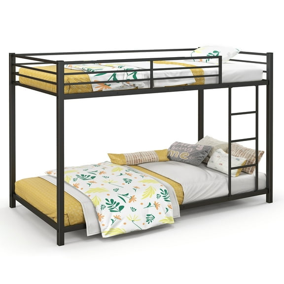 Topbuy Metal Bunk Bed Twin over Twin Low-Profile Bunk Bed Frame with Full Length Guardrail & Ladder Space-saving Twin Size Bed Black