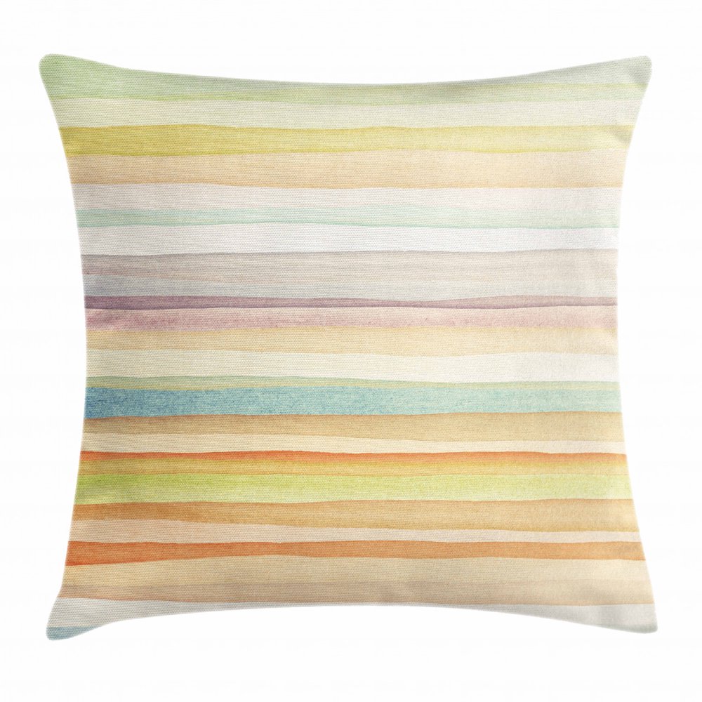Pastel Throw Pillow Cushion Cover, Horizontal Watercolors Stripes