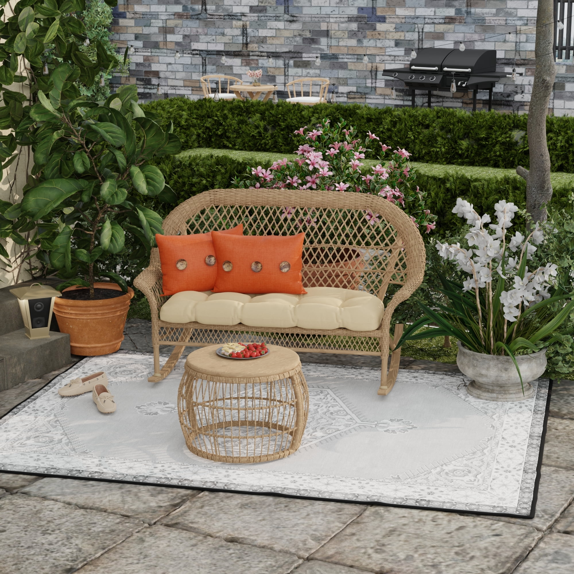 Jordan Manufacturing 13" x 20" Celosia Praline Rust Crosshatch Rectangular Outdoor Lumbar Throw Pillow with 3 Coconut Buttons (2 Pack)