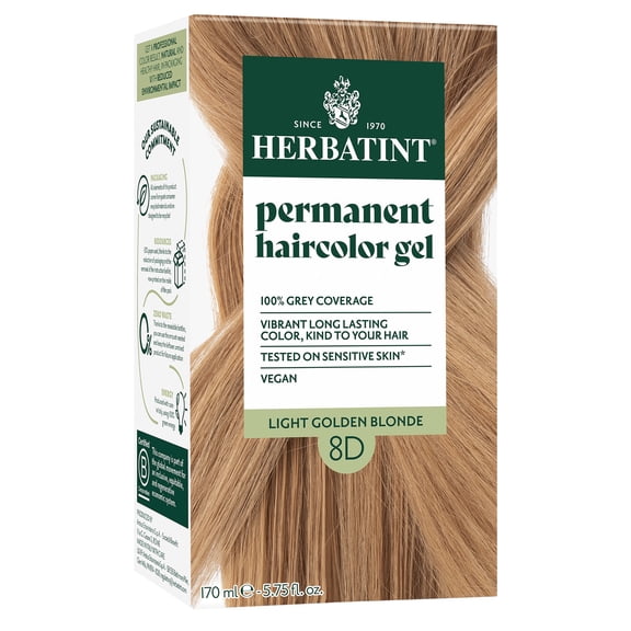 Herbatint Permanent Hair Dye For Women - 8D Light Golden Blonde - 100% Grey Coverage - Ammonia-Free, Alcohol-Free & Vegan - 5.75 fl oz