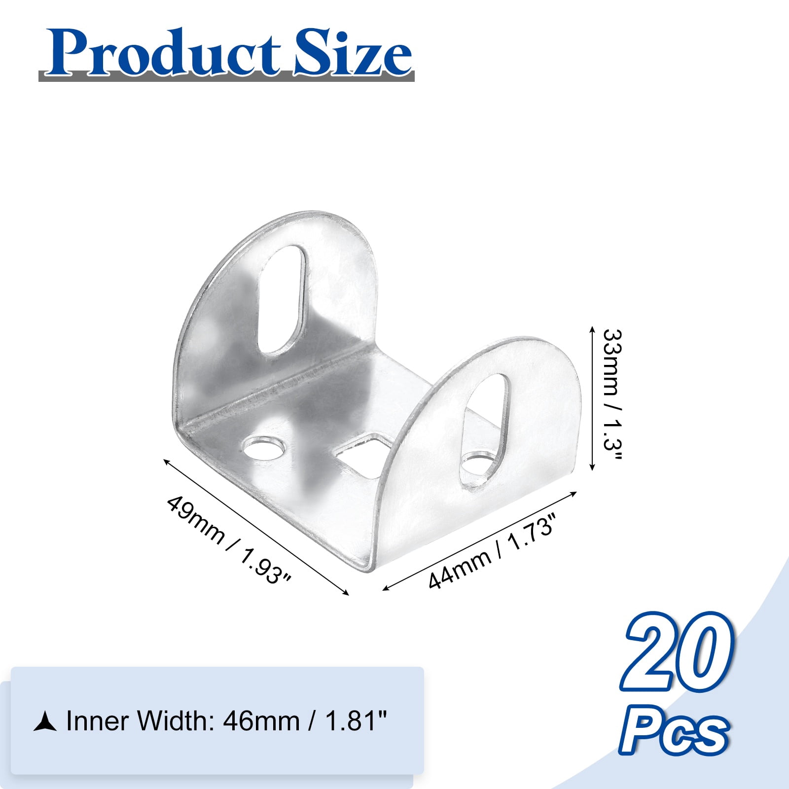 Uxcell 20 Pcs U Bracket for 1.81" Panels, 44 x 49.5 x 33mm Metal U Shaped Fasteners Brackets for Guardrail or Partitions Connection, Silver