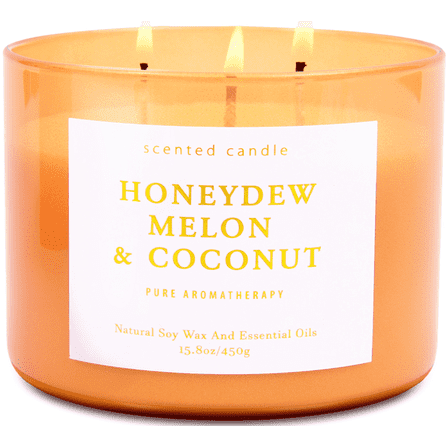 Honeydew Melon Coconut Scented Candle 3 Wick Aromatherapy Candle Long Lasting and Clean Burning Soy Candle for Men and Women Relaxing Candle for Home Scented