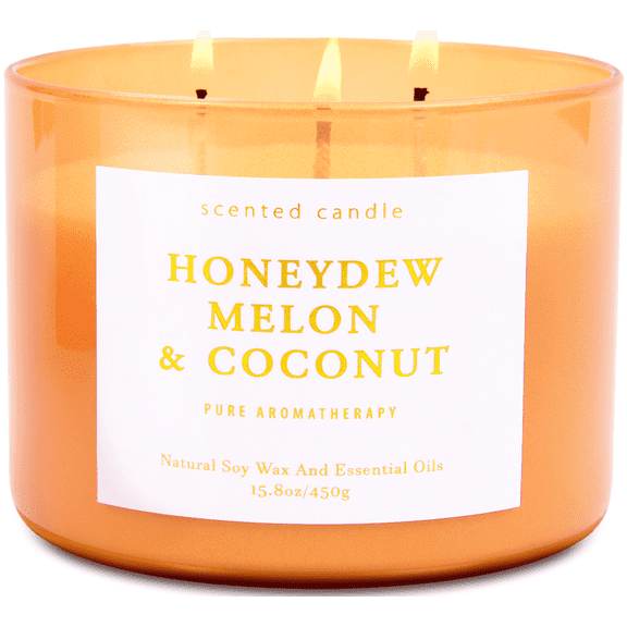 Honeydew Melon Coconut Scented Candle 3 Wick Aromatherapy Candle Long Lasting and Clean Burning Soy Candle for Men and Women Relaxing Candle for Home Scented