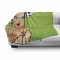 thumbnail image 3 of Lips Soft Flannel Fleece Throw Blanket, Comic Style Pop Art Retro Girl with Blue Hair Polka Dotted Hair Tie Blowing a Kiss, Cozy Plush for Indoor and Outdoor Use, 60" x 80", Multicolor, by Ambesonne, 3 of 6