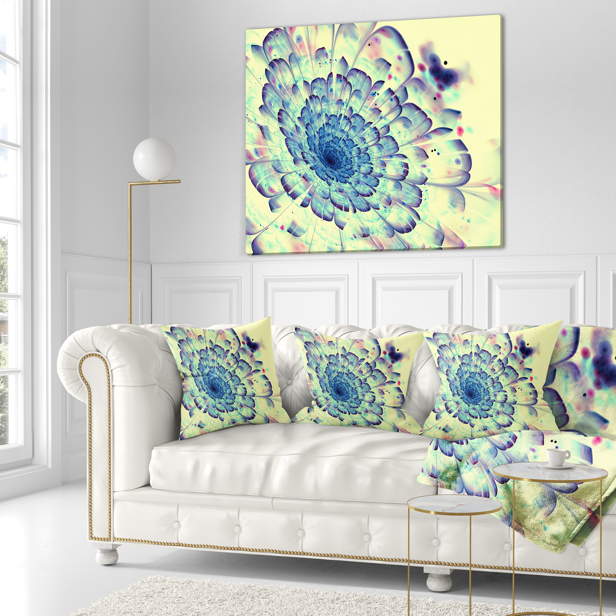Designart Blue Fractal Flower with Red Details - Abstract Throw Pillow - 18x18