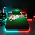 thumbnail image 5 of Manfei Gradient Horizontal Line Twin Sheets, Glowing Neon Light Bedding, Green and Black, Black Reversible 3pcs1 Flat Sheet + 1 Fitted Sheet + 1 Pillowcase, 5 of 6