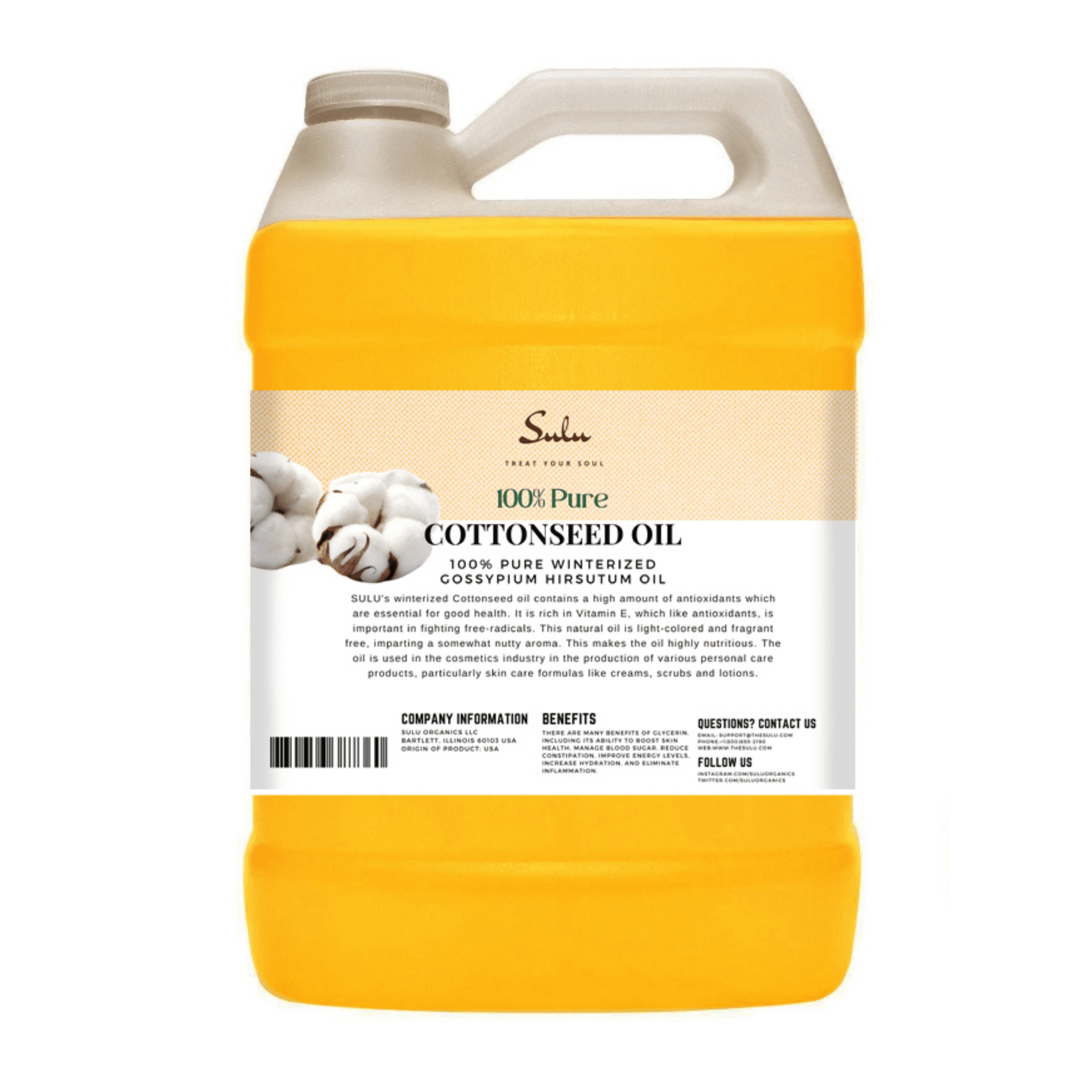 1 Gallon /128 fl.oz of Cottonseed Oil Pure Hexane Free Winterized  Unrefined