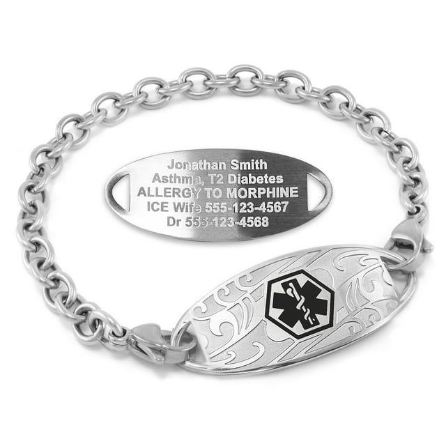 MedicEngraved Bracelet d'Alerte Médicale Personnalisé en Acier Inoxydable - Maillon Ovale 5 mm