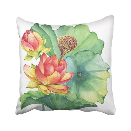 Water Lily Leaf - ARTJIA Arrangement Of Pink Lotus Flower With Leaves Seed Head Bud Water Lily Sacred Pillowcase Cover 18x18 inch