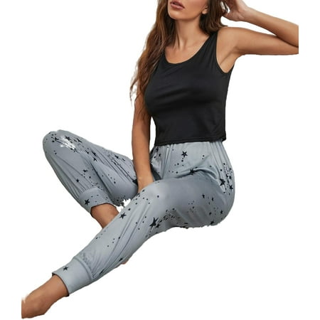 

Round Neck Geometric Pant Sets Multicolor Sleeveless Casual Women s Pajama Sets