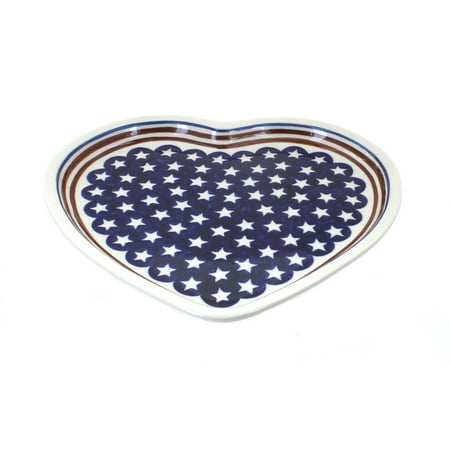 

Blue Rose Polish Pottery Stars & Stripes Heart Plate