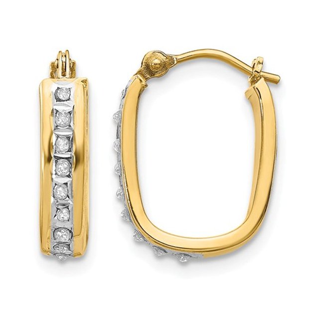 Accent Diamond Squared Hoop Earrings in 14K Yellow Gold (2/3 Inch)