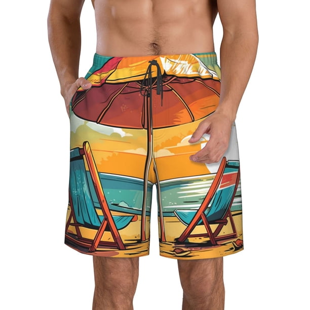 Balery Vintage Beach Sunset Traje de Baño Estilo Hawaiano para Hombre, Shorts de Secado Rápido con Bolsillos-XX-Large