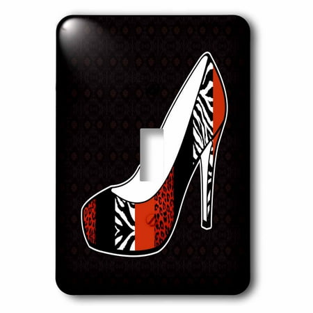 

3dRose I Love Shoes - Animal Print High Heel Shoe - Red Cheetah and Zebra - Single Toggle Switch (lsp_57145_1)