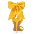 thumbnail image 3 of FSJ Women Bridals Round Open Toe Back Bowknot Sandals Lace-up Satin Stiletto High Heel Ankle Strap Sandals Wedding Dressy Shoes Size 8 Yellow, 3 of 5
