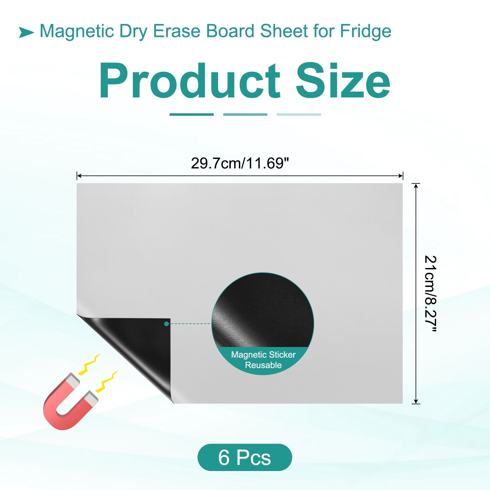 Uxcell Magnetic Dry Erase Board Sheet for Fridge, 6 Pcs 12 x 8 Inch Erasable Refrigerator Whiteboard for Kitchen for Home Kitchen Organizer Planner Office Storage, Silver (0.6mm)
