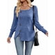 thumbnail image 3 of Blusas de Otoño para Mujer, Cuello Cuadrado Suave, Larga Tipo Farol, Botones Decorativos, Abertura Lateral, Suéter, Túnica, Camisa Azul L, 3 of 10
