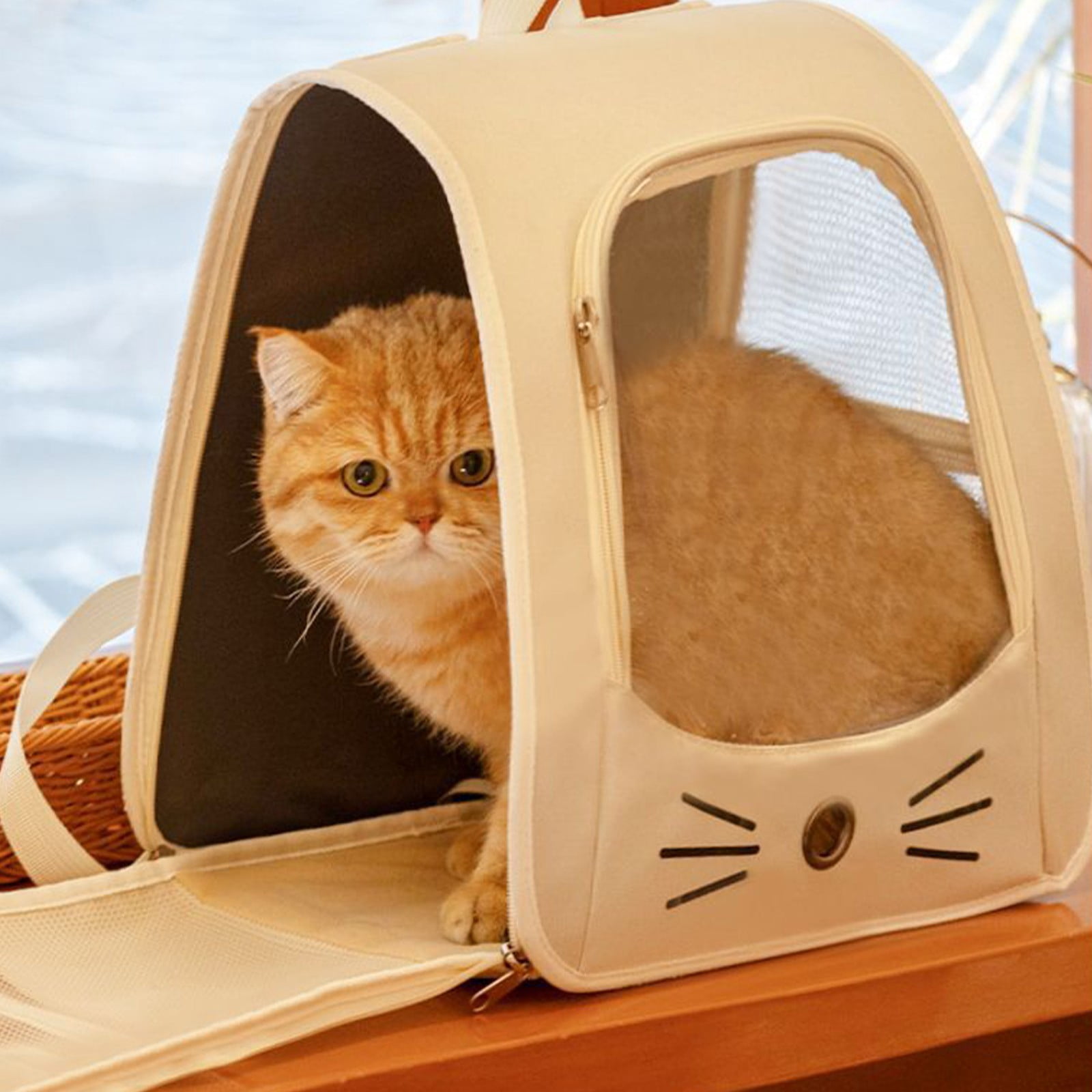 Beige Beige Pet Carrier Backpack For Cats Small Dogs Foldable Travel Bag With Breathable Mesh