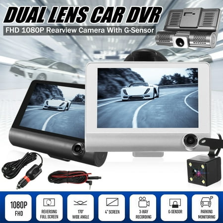 Dual Dash Cam Front and Rear, 1080P Full HD Car DVR Dashboard Camera Recorder with Night Vision, 4 inch IPS Screen, 170 Super Wide Angle, G Sensor, Parking Monitor, Motion